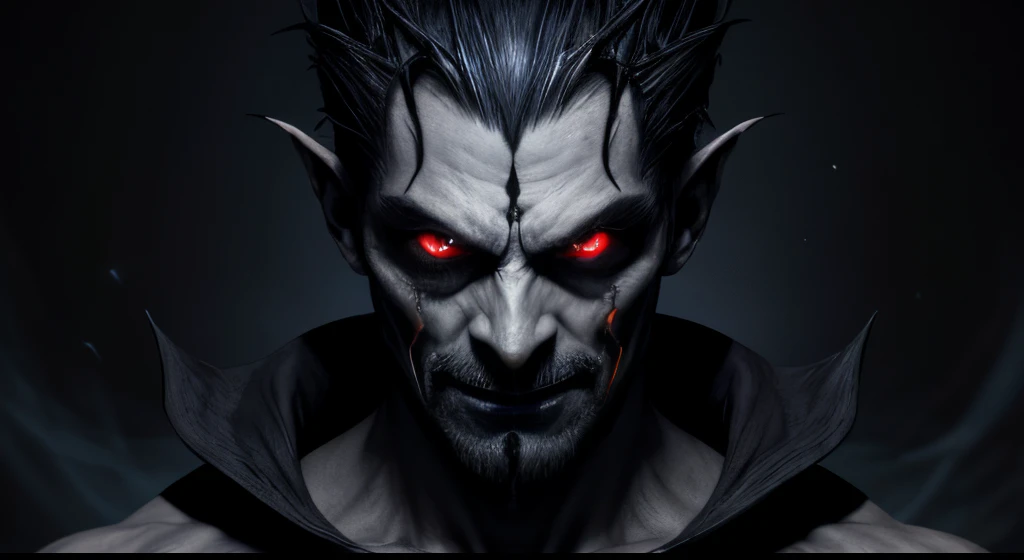 Zahhak is a dark and sinister figure with a human face twisted into a malevolent sneer. His eyes are filled with a wicked glint, and his features are contorted into a demonic visage. His skin is pale and sickly, and his hair is black as midnight, framing his face like a shadowy crown. There is an aura of malevolence and cruelty that surrounds him, and his very presence fills the air with a sense of dread and foreboding. He exudes an aura of power and darkness, and his very gaze seems to pierce into the souls of those who dare to meet it. This is Zahhak, a figure of pure evil and malice, a being to be feared and reviled.