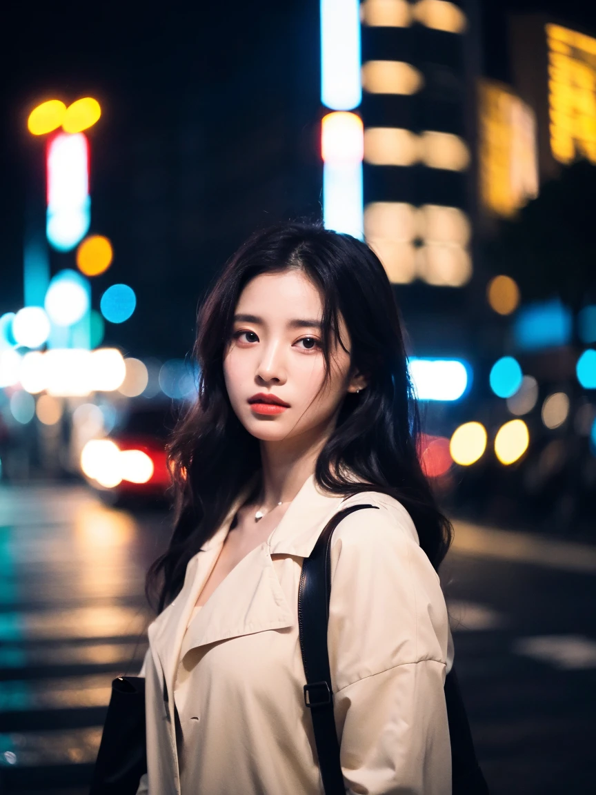 (Cinematic Aesthetic:1.4) Photo of a beautiful korean fashion model bokeh city night