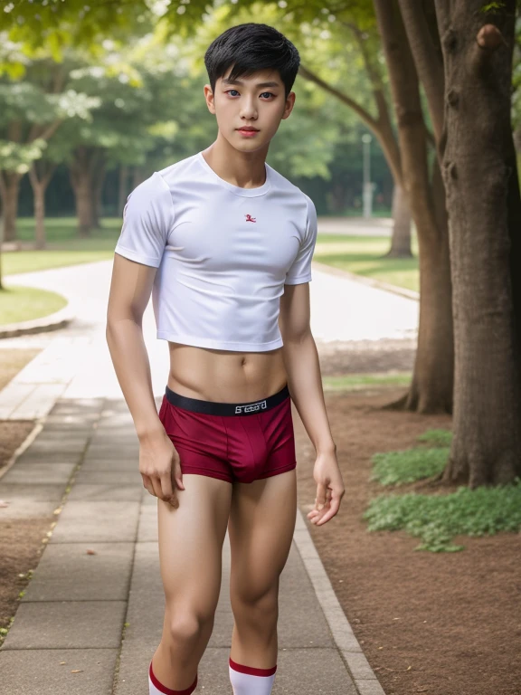 teenagers , very young , light-skin , wearing an dark red sexy underwear, tmasterpiece,k hd,the feet,Transparent sports vest,semi transparent,black long socks,The barefoot , red colour , handsome and cute , extreme cute boy , white skin , dark red underwear boxers shorts , extremely tall and cute boy ,oppa model , handsome model , full body , dark red boxers underwears short shorts , black socks , white light-skin , Chinese model , young boy , white skin , handsome and extremely cute , red boxers underwear shorts , long black socks , handsome model , at the park , jogging , model oppa , long legs , jogging , running , high knee black socks ,black long socks , stand up , extremely tall , extremely high , red underwears , red sports underwear , long black socks , clean and white legs , Chinese model , extremely long legs , looking at the camera , clean and white thigh , huge bulge , kid face , b , wearing