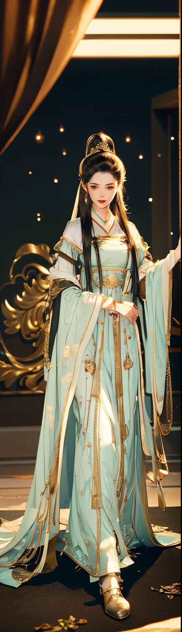 (RAW photos,Best quality at best),(realistically,Realphotos:1.3),Best quality at best,The content is very detailed,tmasterpiece,hyper-detailing,Lighting,1 busty girl,Upp_body,dynamic angle,Masterpiece Theatre of the World,Messy_long_the hair,Best quality at best,Extremely detailed CG unity 8k wal,ink,astounding,电影灯光,lens_flare,,dunhuang_Stylized,Full body like