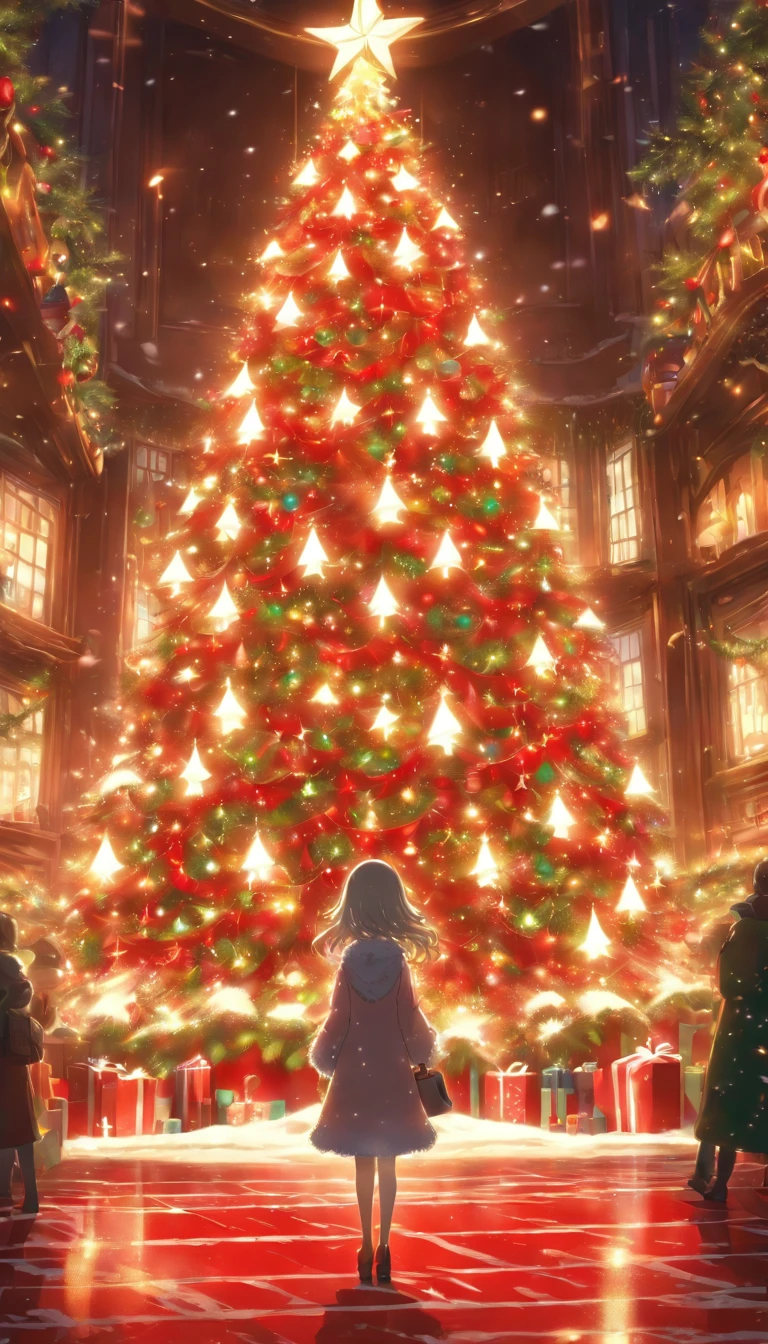 A woman standing in front of a christmas tree in a building - SeaArt AI