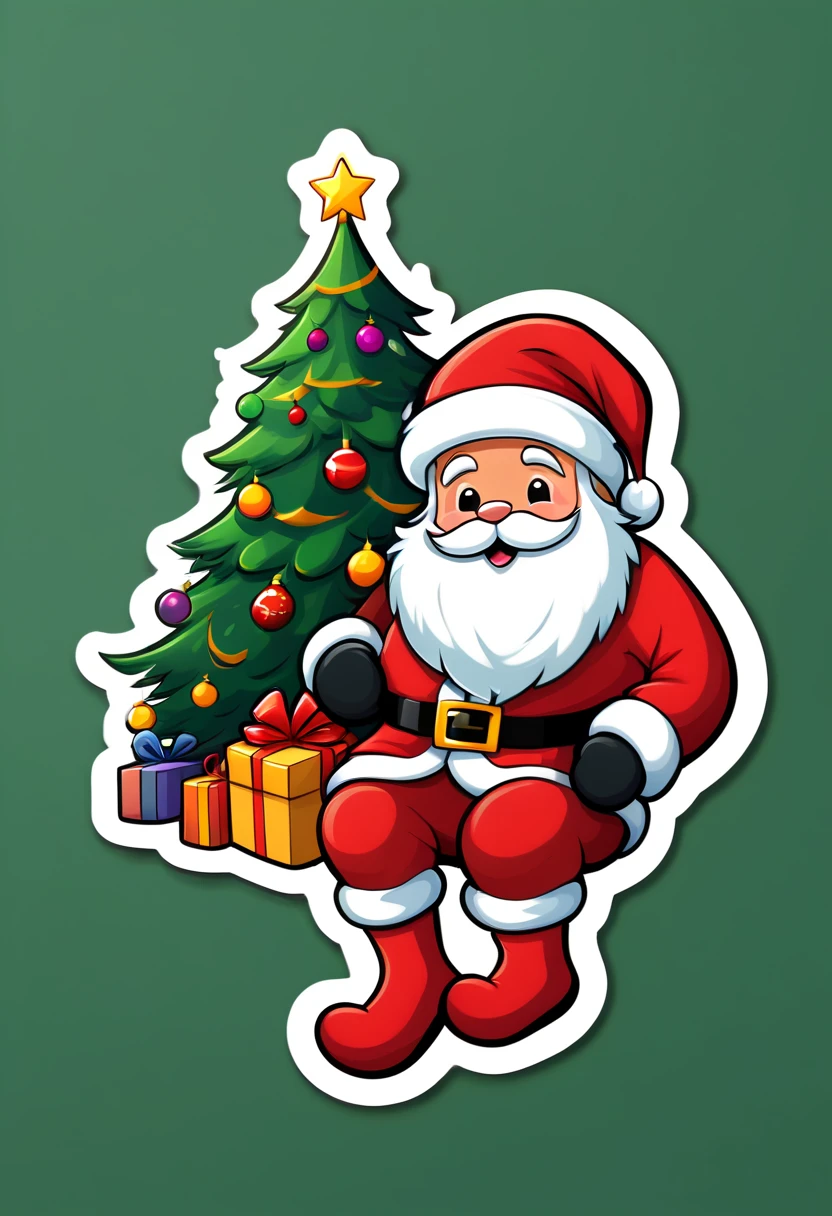 One sticker, christmas, sockes, Christmas tree, santa, simple backgound