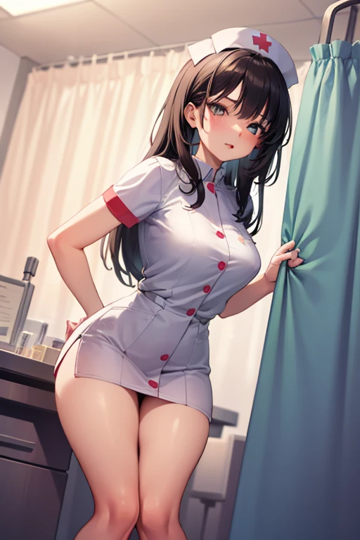 infirmary, curtains, 1girl, nurse,, masterpiece, best quality, highly detailed, panties