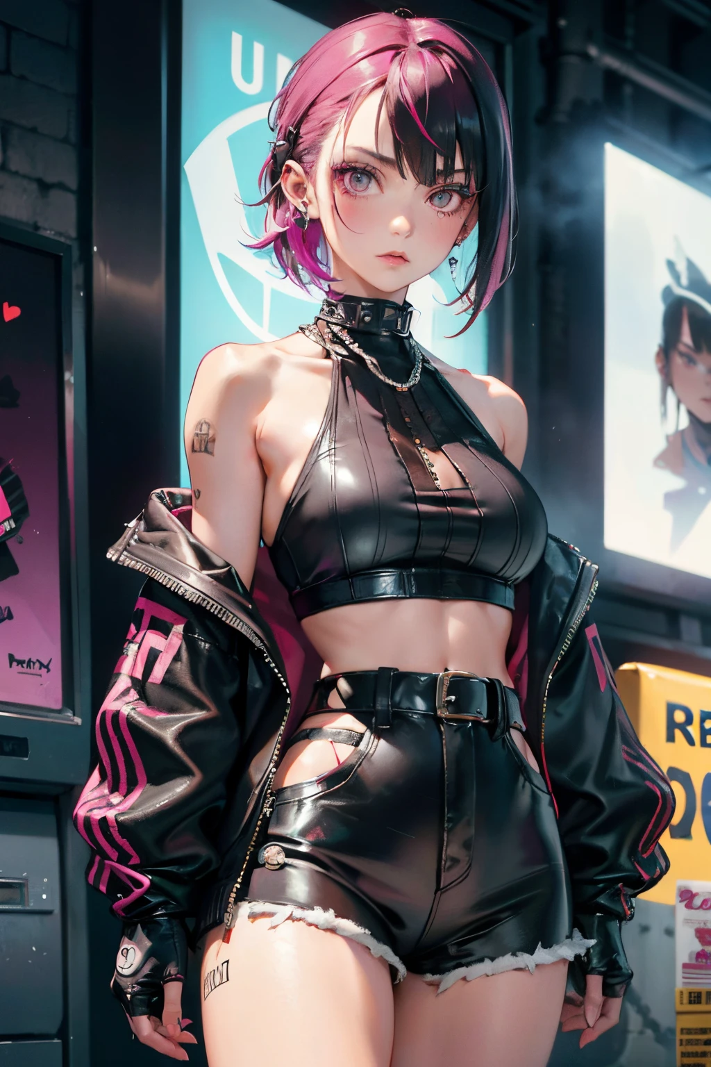 Goth girl, black hair with bangs in front, transparent fasion, red lips, stunning, gorgeous body proportions, piercing gaze, beutiful facial expressions, nose piercing, ear piercing, lips piercing, red nails, turtle neck t-shirt, skinny jeans, high heels