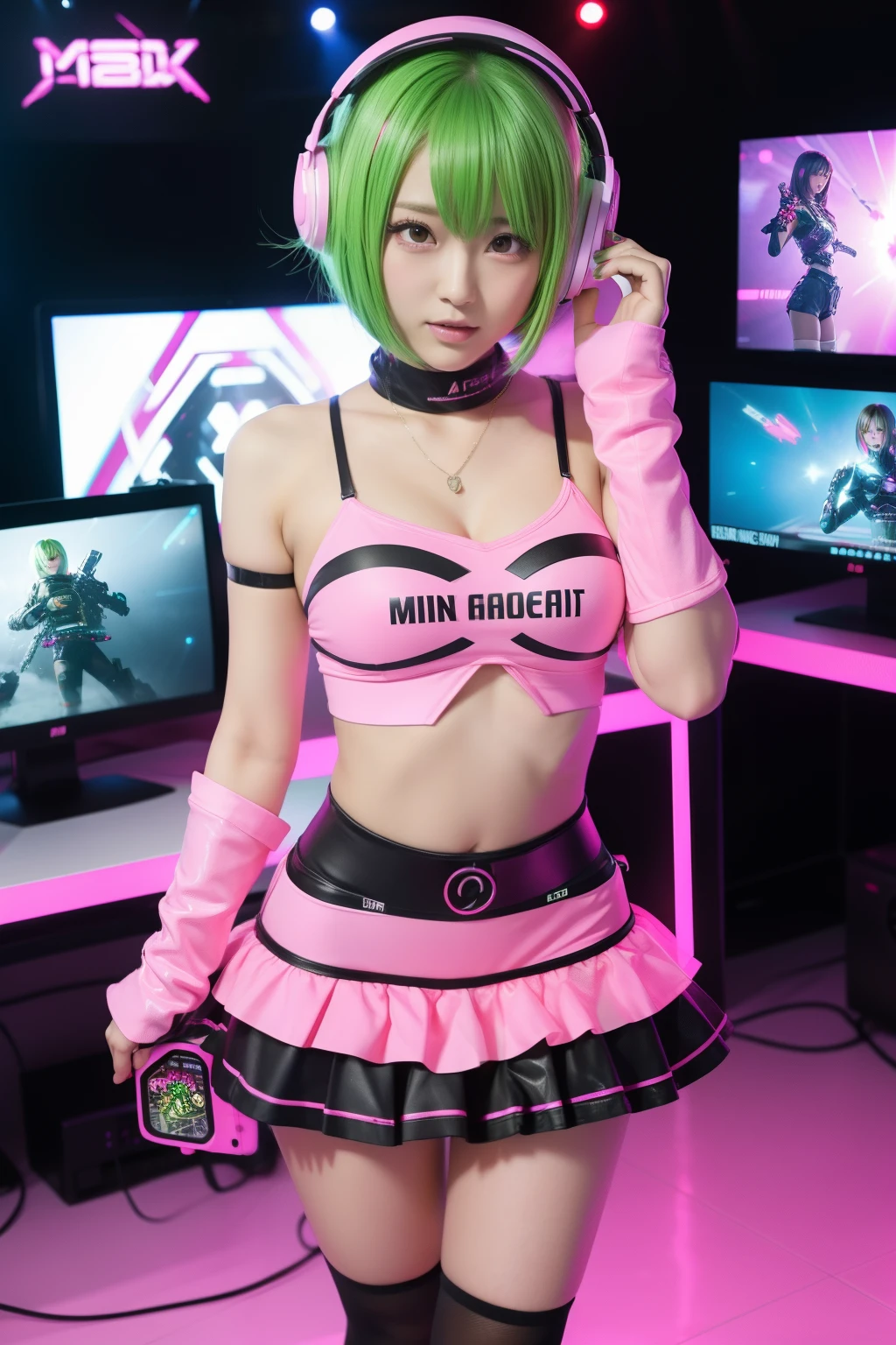 cosplay,a cheerful and energetic Japanese gyaru,tanned skin,colorful hair,anime style, detailed,trending on twitter,her legs open