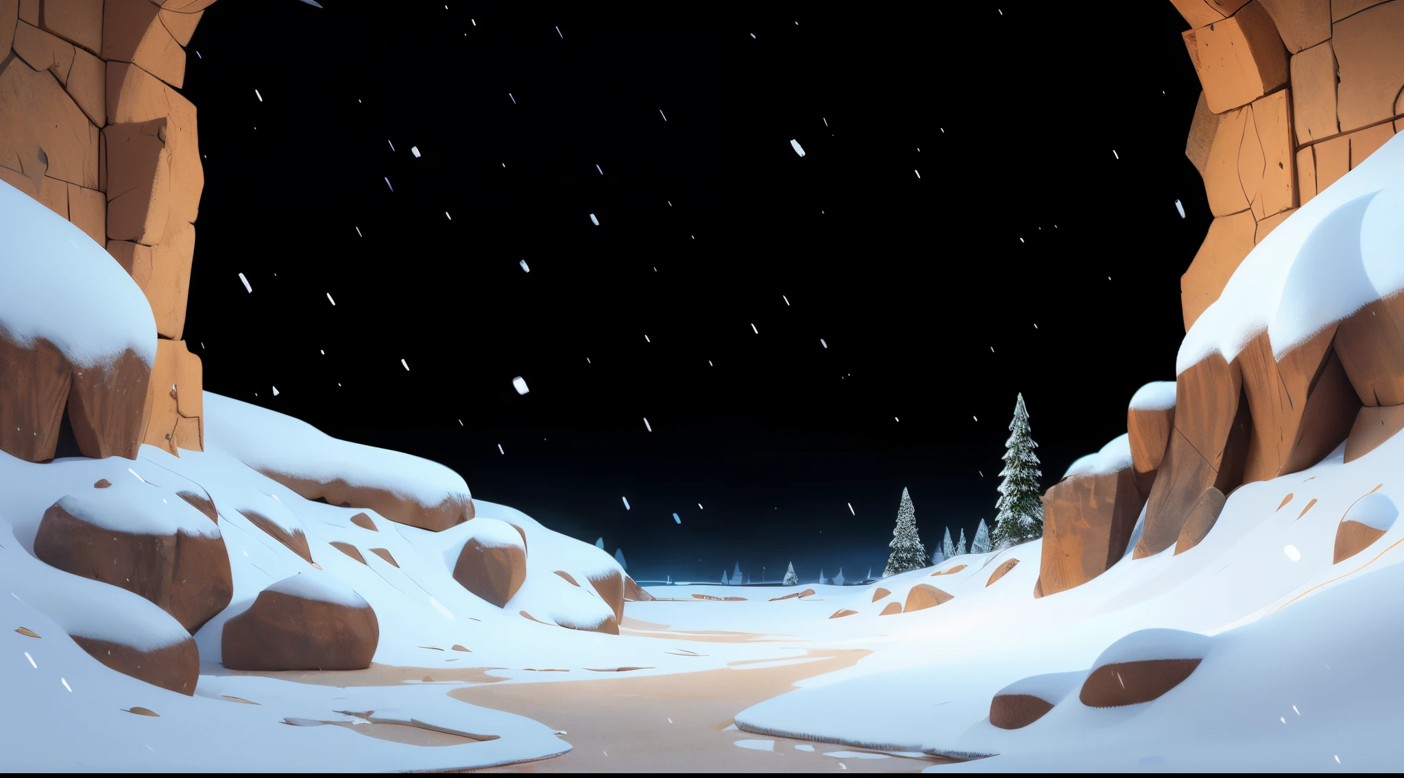 in a cave,stone wall,There is a beam of light at the top,There is snow on the ground,grassy fields,tmasterpiece,be full of details,8K,paths