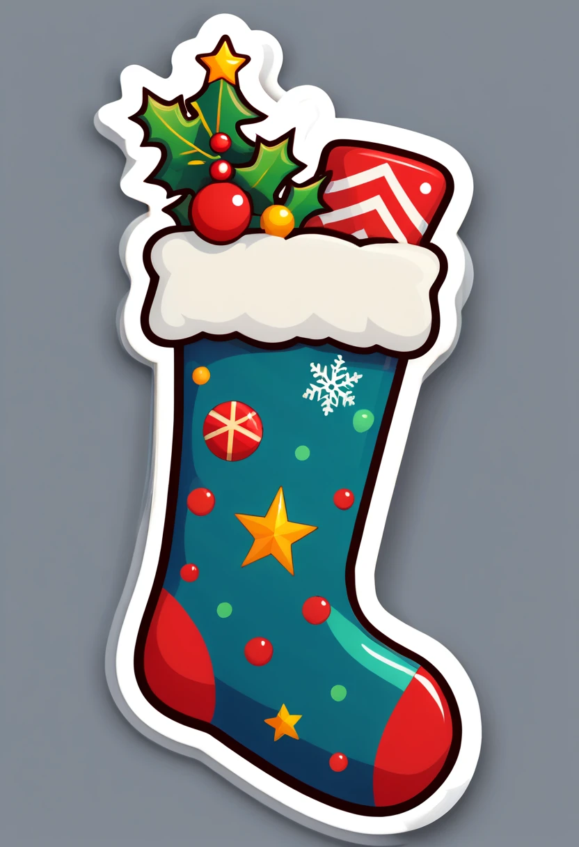 One sticker, christmas, 1 Christmas stocking，simple backgound