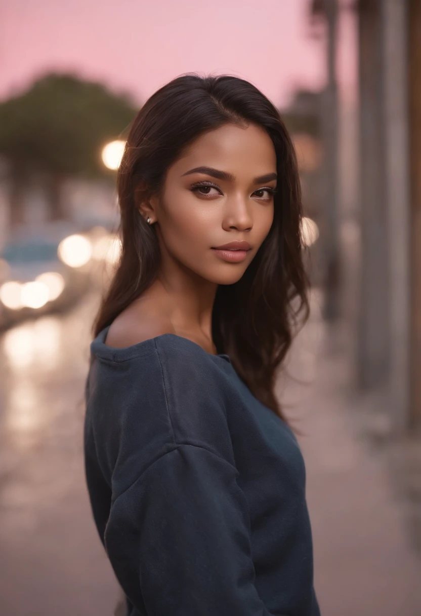 ultra realistic photo, full body, best quality, masterpiece, black woman inspired by Barbie, black skin, beautiful face, wearing jeans: 0.91 and black sweatshirt, realistic smooth skin, ultra realistic skin, pastel neon, night, dynamic lighting, on a street in Rio de Janeiro, (dynamic pose:1.10), (good composition:1.10), (subtle lighting:1.10), (Awarded:1.10), ((breathtaking:1.10:1.35)) , ( πrim-work :1.10), (highly detailed skin:1.2), (filmic grain:0.04), particle effects, __Camera capture_Models/sigma__, NEWS TYPE, speed lines, (perfect handsome young face:1.10) , (Pink :1.10)