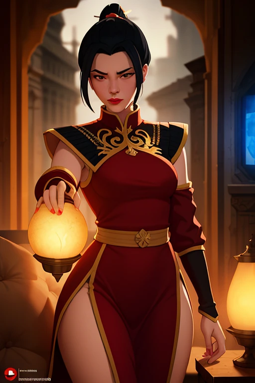 (dark theme:0.6), (dark shot:1.1), epic realistic, (dark shot:1.4), 80mm, (anime), (illustration), cartoon, detailed, azula, 1girl, solo, short hair, black hair, hair ornament, ponytail,  brown eyes,  lipstick,  red lips ,maid, syrprised, slit dress, blush, looks away, art by greg rutkowski and artgerm, soft cinematic light, adobe lightroom, photolab, hdr, intricate, highly detailed, (depth of field:1.4), soft light, sharp, exposure blend, medium shot, bokeh, (hdr:1.4), high contrast, (cinematic, teal and orange:0.85), (muted colors, dim colors, soothing tones:1.3), low saturation, (hyperdetailed:1.2), (noir:0.4), faded, (neutral colors:1.2), (hdr:1.4), (muted colors:1.2), hyperdetailed, (artstation:1.4), cinematic, warm lights, dramatic light, (intricate details:1.1), complex background, (rutkowski:0.66), (teal and orange:0.4), (hdr:1.22), muted colors, complex background, hyperdetailed, art [[by jordan grimmer]]