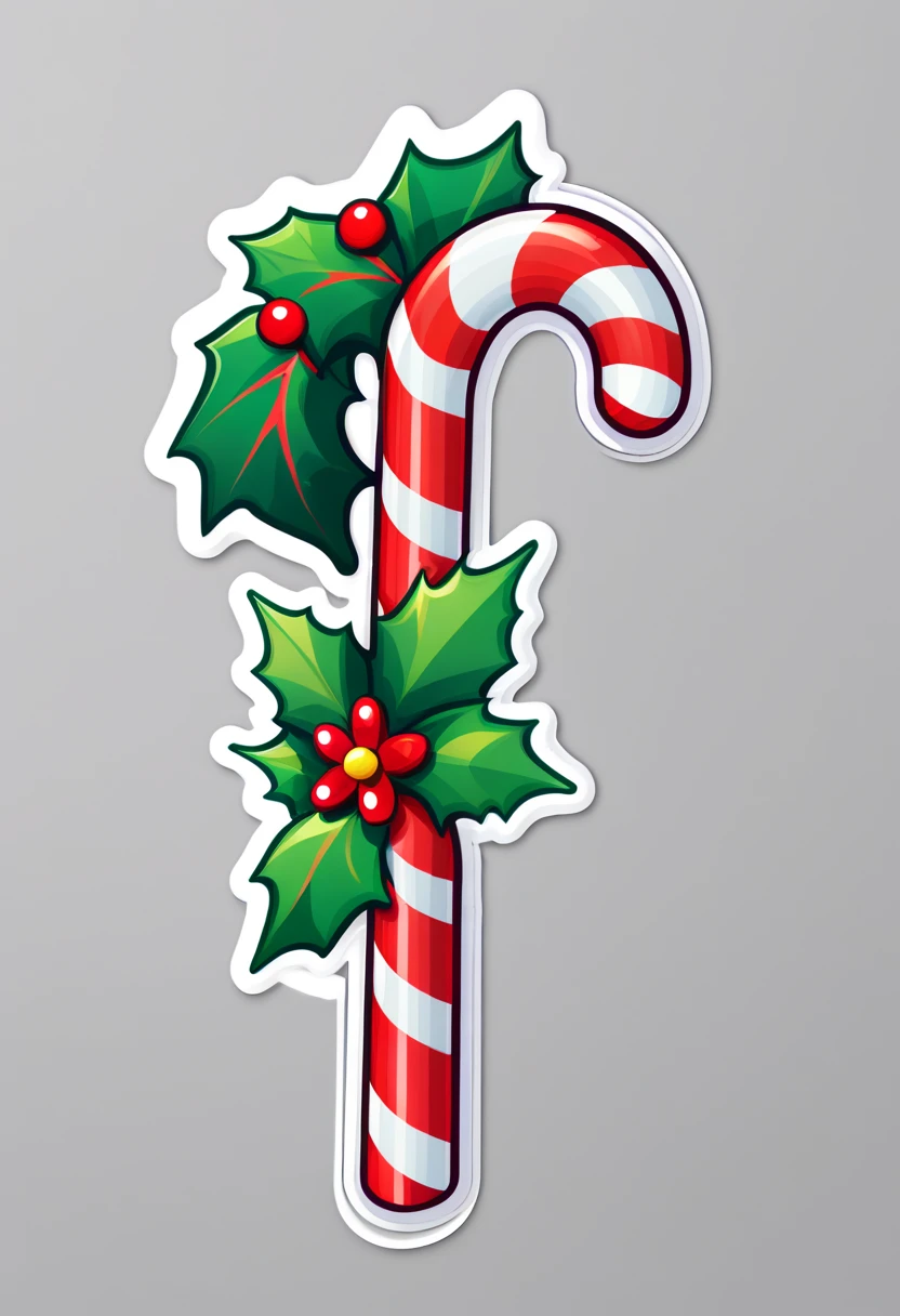 One sticker, christmas, a candy cane，simple backgound