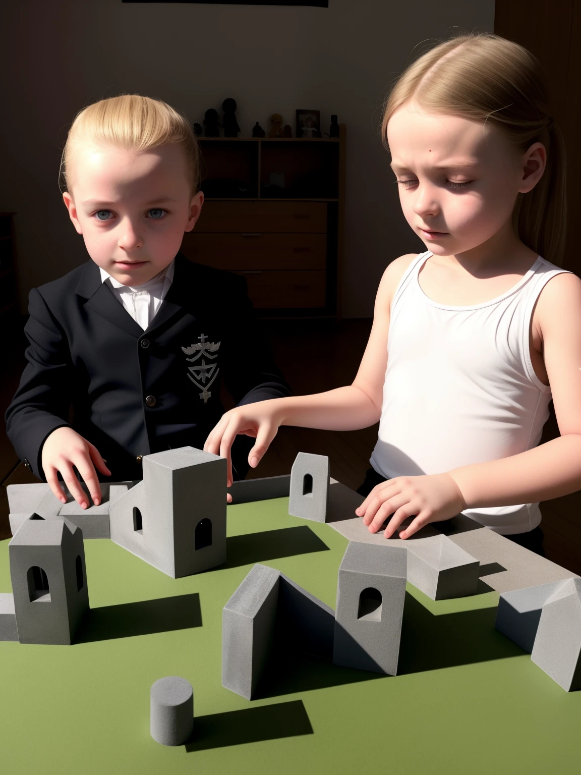 eine Bleistiftzeichnung mit dem Thema "Verlorene Kindheit: Das Spielzeug im Schatten des Hakenkreuzes" you could do the following:
Skizze des Kinderzimmers:
Draw the outline of the child's room with the basic elements such as furniture and windows.
Platzierung des Kindes und Spielzeugs:
Setze das Kind im Vordergrund, das mit einem symbolischen Spielzeug spielt, auf dem das Hakenkreuz zu erkennen ist.
Schatten und Dunkelheit:
Nutze Schattierungen und helle Kontraste, um die Dunkelheit und Unsicherheit der Zeit darzustellen. Betone den Schatten um das Kind und das Spielzeug.
Gesicht des Kindes im Zwielicht:
Male das Gesicht des Kindes mit subtilen Schattierungen, um einen Ausdruck von Unsicherheit und Verlust der Kindheit zu vermitteln.
Propaganda-Elemente im Hintergrund:
Add blurred images of Nazi propaganda in the background, um die politische Umgebung zu kontextualisieren.
Feine Details und Kontraste:
Pay attention to fine details such as the structure of the toy and use strong contrasts, to enhance the emotional impact.
Betonung der Symbolik:
Achte darauf, dass das Hakenkreuz und das Spielzeug deutlich sichtbar sind, um die tragische Symbolik zu unterstreichen.
Pencil drawings offer the possibility, mit Schattierungen und Kontrasten subtile Emotionen und Geschichten zu vermitteln.