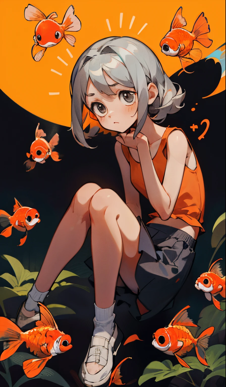 Perfect picture,,{Chiquita}{exercise vigorously,}{Goldfish scoop}{hedonism}{knees up},8 years old girl,4K uality, Cinematic,,{Gamine},{small body and chest,,,,,,,,,,,,,} Longhaire,silber hair,cute little, perspiring
