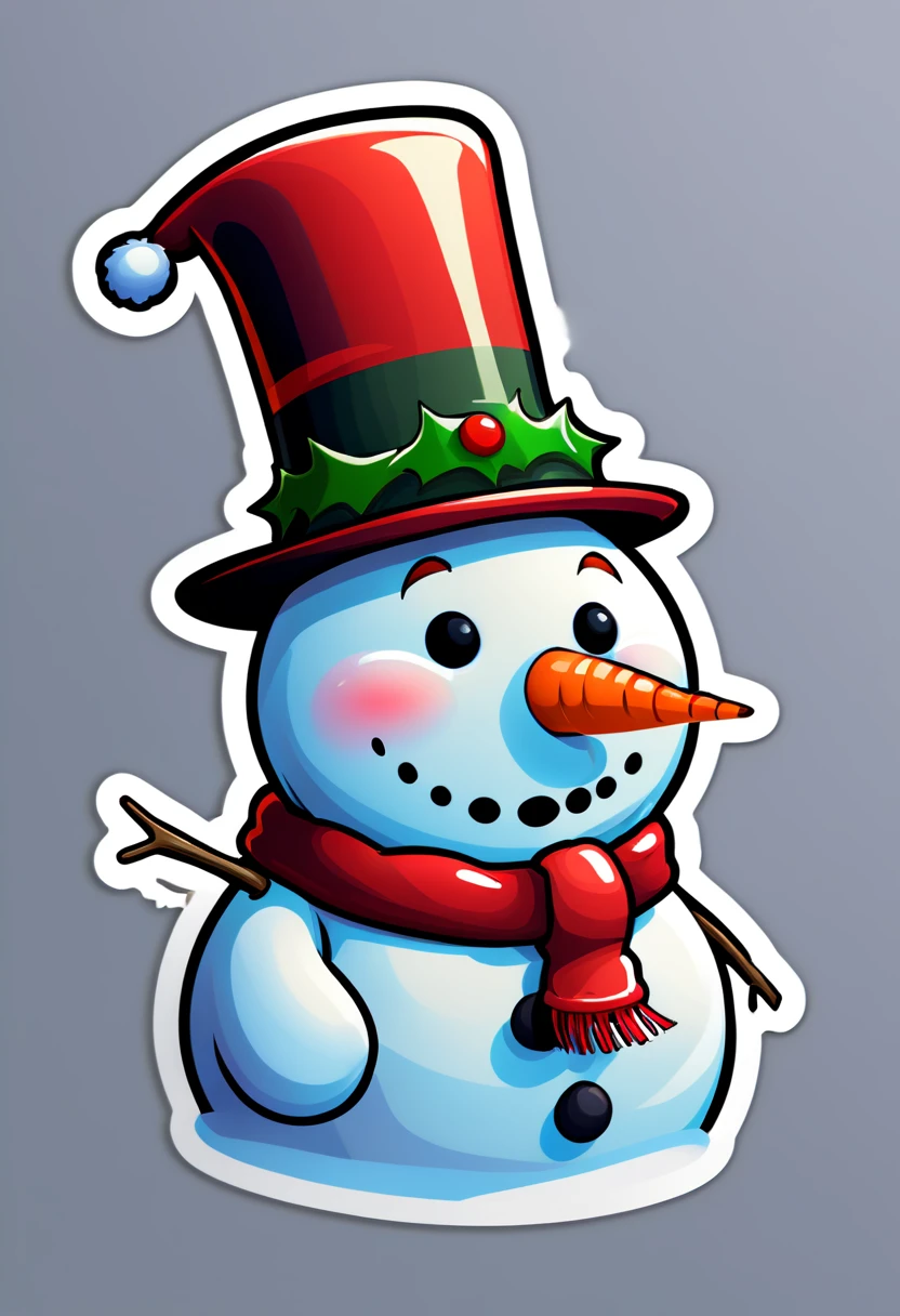 One sticker, christmas, A snowman,simple backgound