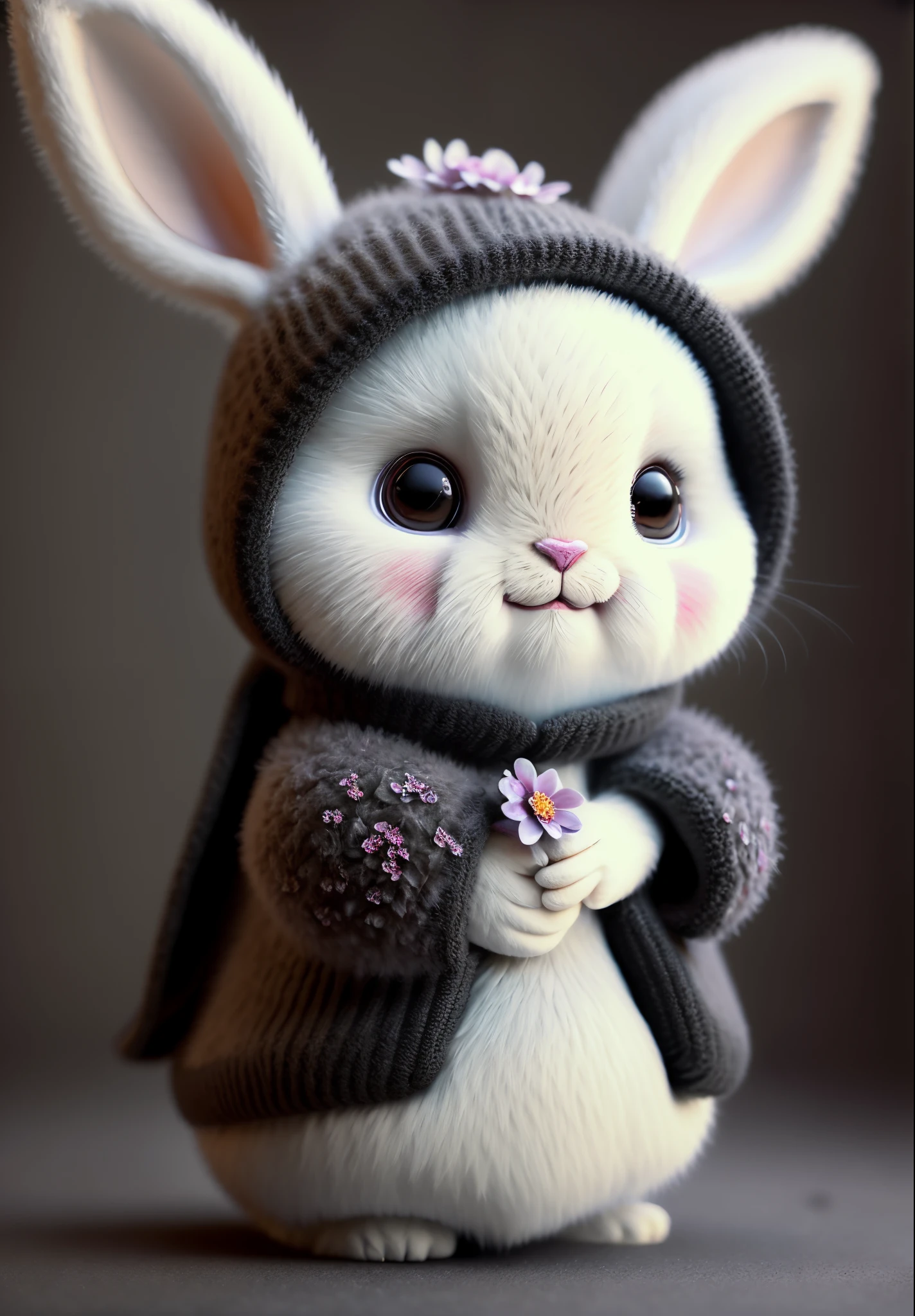 bunny, blur, bunny, flower, nature, no_humans, depth of field, to8contrast style, DARK_Glam, wearing DRK_Glam, deep shadows, (dark: 1.4), (8k, RAW photo, best quality, masterpiece: 1.2)