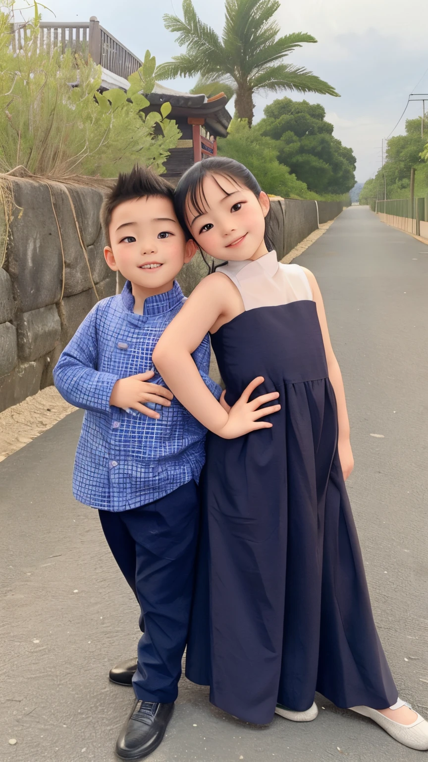 1 Korean 4--old , 1 Korean 4-year-olrl,Beed,cute,looking at the viewer,smile,neat clothes,beautiful park background,subtle,very realistic,Free Pose,매우 subtle 얼굴, Detailed and smooth skin, beautiful face, masterpiece, highest resolution, best quality,perfect face,bright lights, Natural-looking poses,