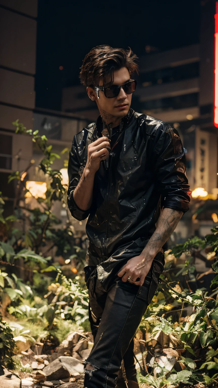 Change background cyberpunk handsome boy, realistic, face, 8k, ultra realistic,