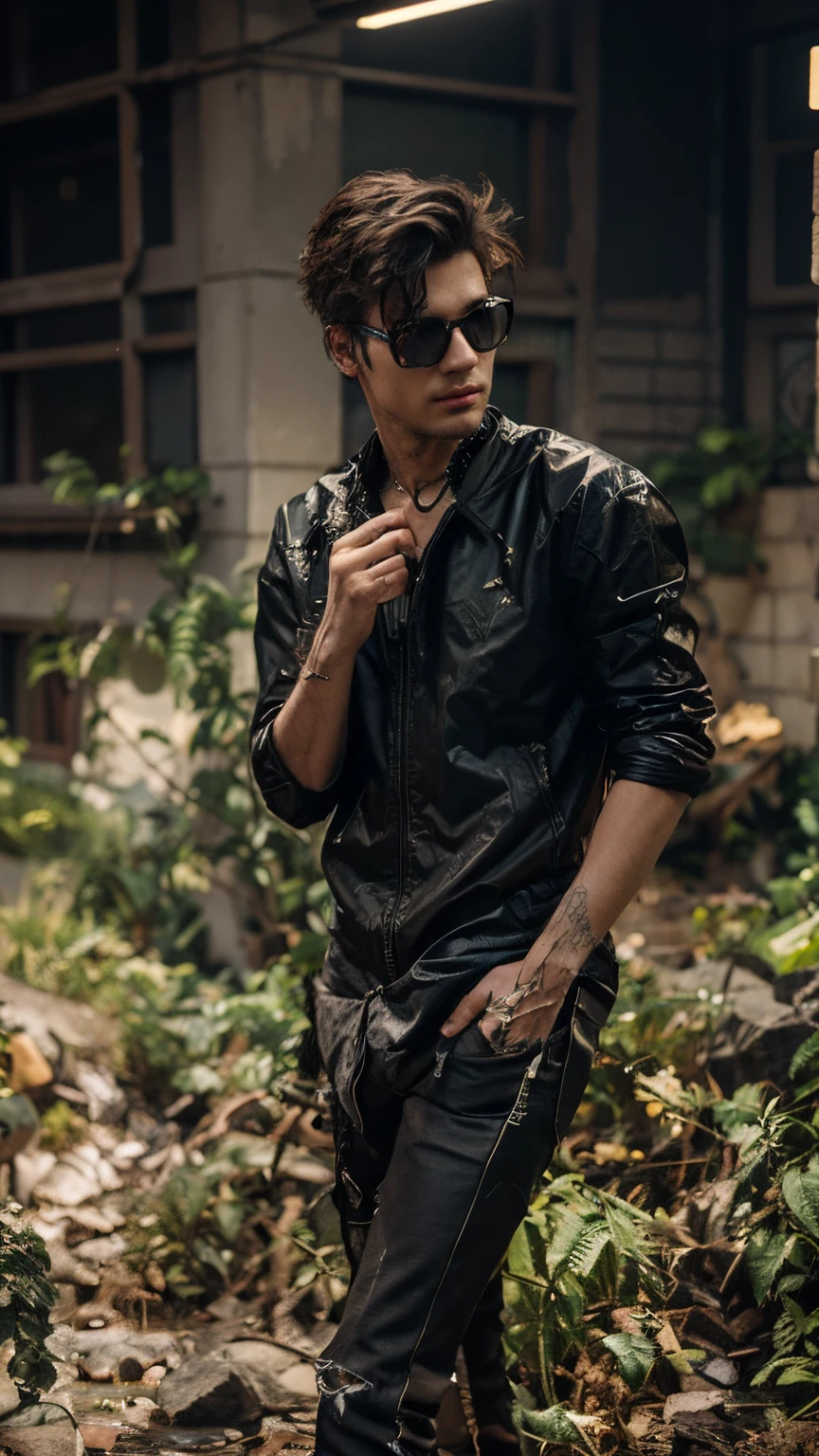 Change background cyberpunk handsome boy, realistic, face, 8k, ultra realistic,
