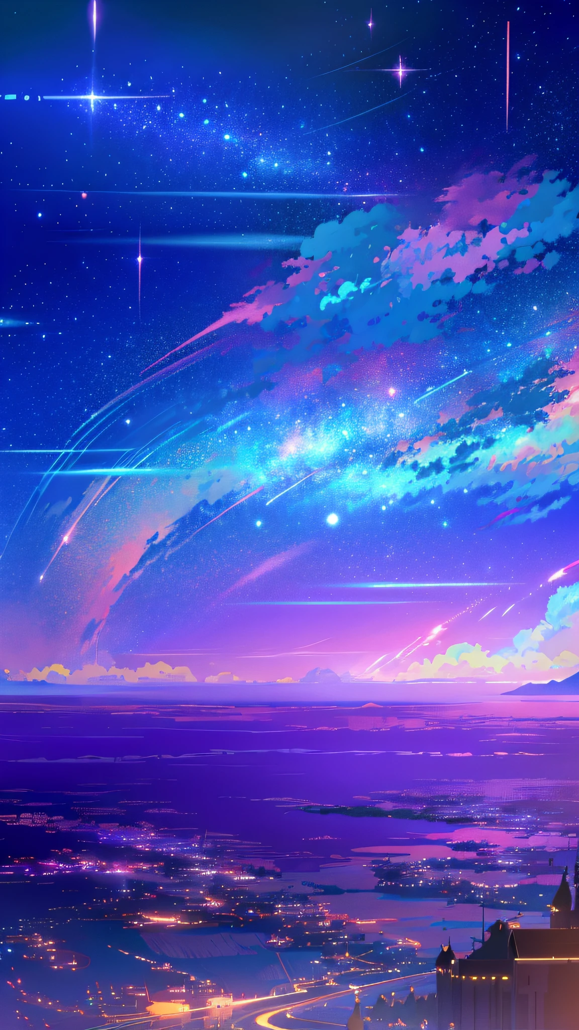 Anime anime wallpaper a girl and a boy looking at the stars, beautiful anime scenes, Anime beautiful peaceful scene, animeaesthetic, Cosmos Sky. author：Shinkai sincerely, Colorful anime movie background, beautiful anime scenery, Anime landscapes, dreamy psychedelic anime, The most beautiful scene, animeaesthetic, anime movie backgrounds, inspired by Makoto Shinkai, Anime background art