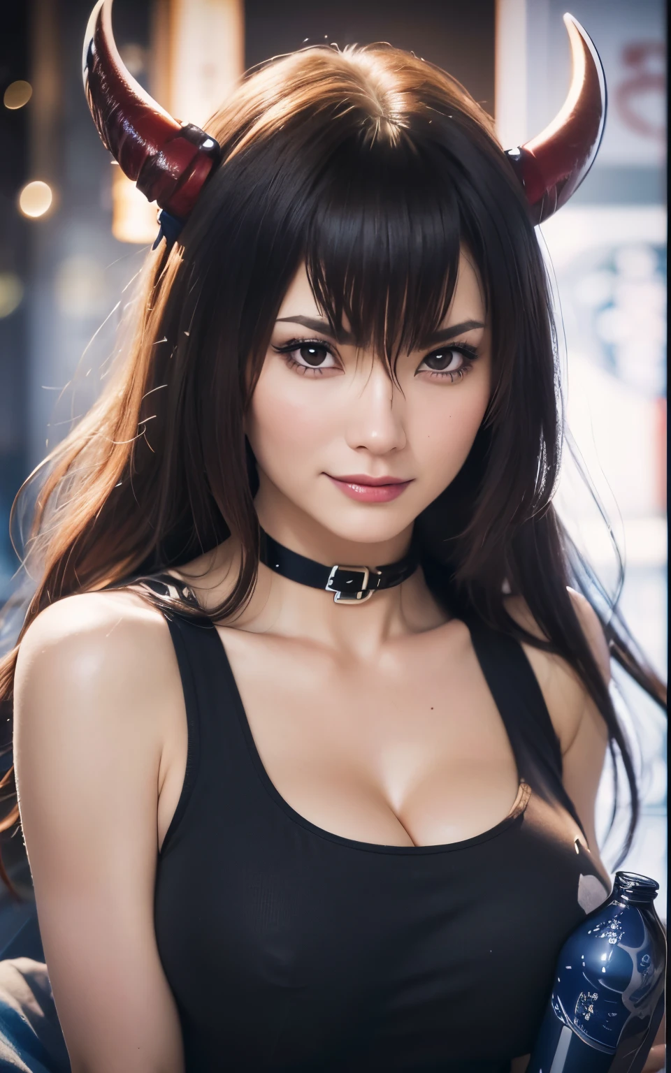 mature woman, Seductive expression, looking at viewer, sitting at bar, indoors, daytime, (cowboy shot), (insanely detailed, beautiful detailed face, masterpiece, beautiful detailed eyes, best quality), huge breasts, ((seductive smile)), ultra high res,4K,ultra-detailed, photography, 8K, HDR, highres, (absurdres:1.2), Kodak portra 400, film grain, blurry background, (bokeh:1.2), lens flare, (vibrant_color:1.2),professional photograph, (beautiful_face:1.5),
,(((pov 1.3))), hand on hip, (((bottle of sake)))