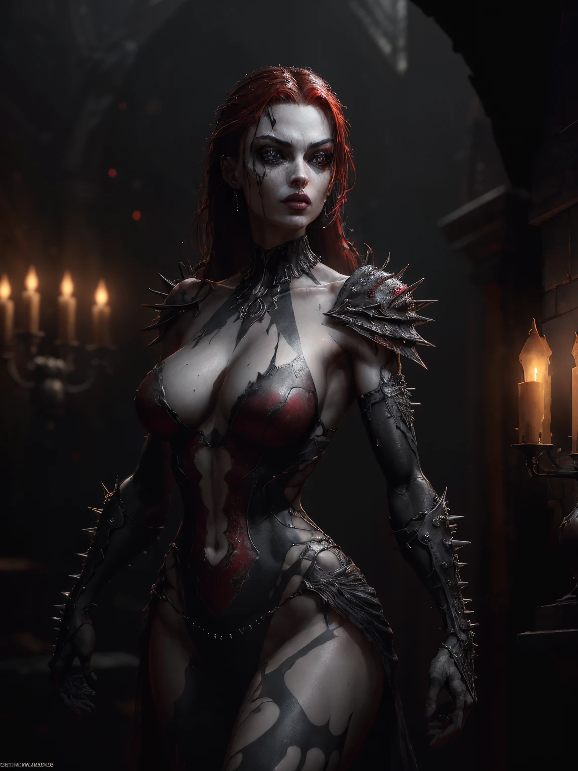 Beautiful Alluring Crimson Knight Sophie Turner, Bare Skin Athletic Well Toned Body, Elegant Form, Bare Skin, Inside A gothic Palace, Barely Clothed, cleavage, metal bikini gothic armor, metal Spikes, Beautiful Face, Ominous Gothic Theme, Fiverr Dnd Character, Octane Render, Digital Art, Extreme Detail, 4k, Ultra Hd, Polished, Beautiful, Hyperdetailed, Intricate, Elaborate, Meticulous, Photorealistic, Sharp Focus, Wlop, Character Design, Unreal Engine, 3d Rendered, Volumetric Lighting, Reflections, Glossy, Digital Illustration, Sensual Pose, Suggestive Pose, Lewd, Full Body Shot, anatomically correct, 💖❤💕💋❣