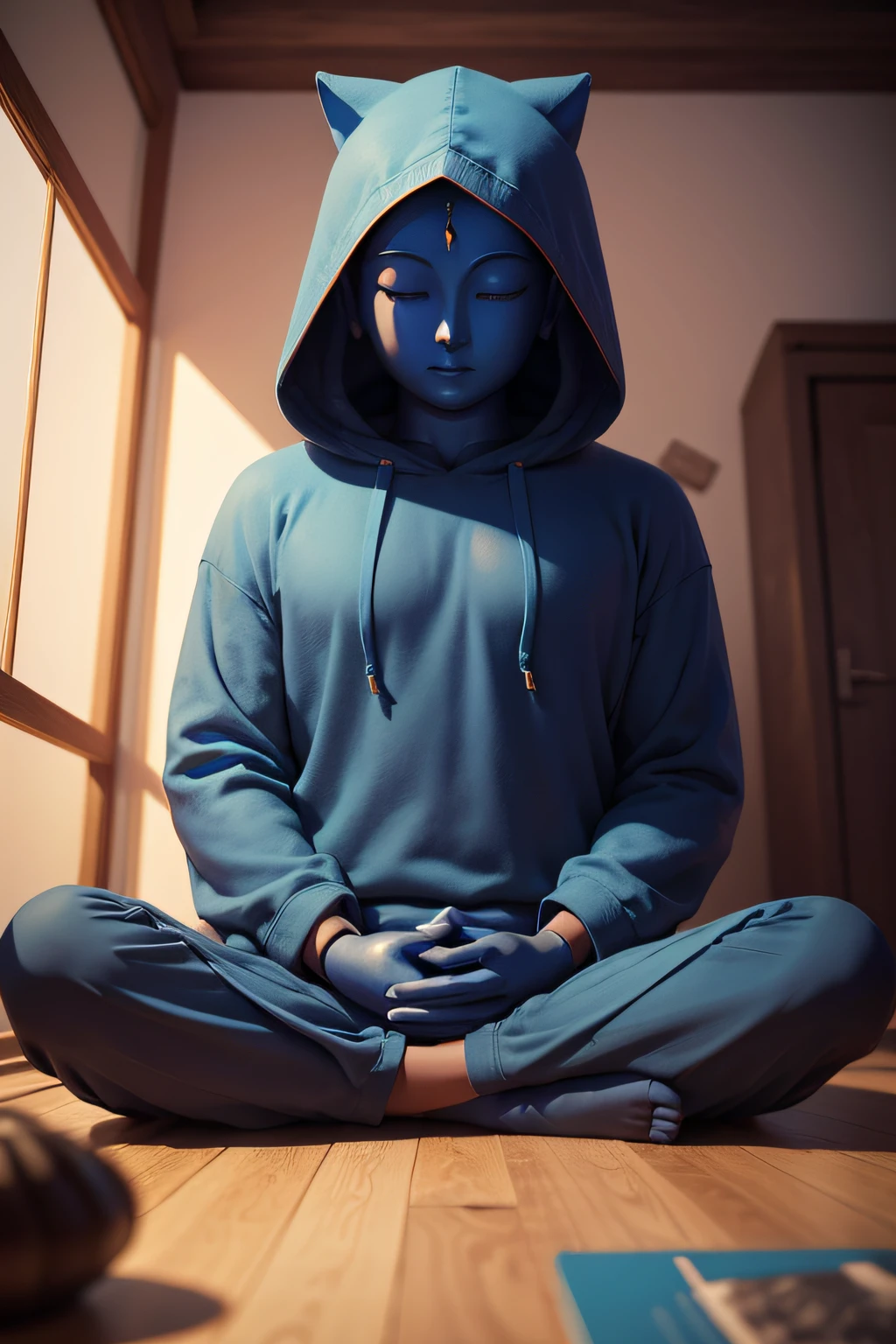There is a blue Buddha statue facing the front and wearing a hoodie hood,Buddha, Buddha, Buddhism, beautiful images,Buddha,Buddha