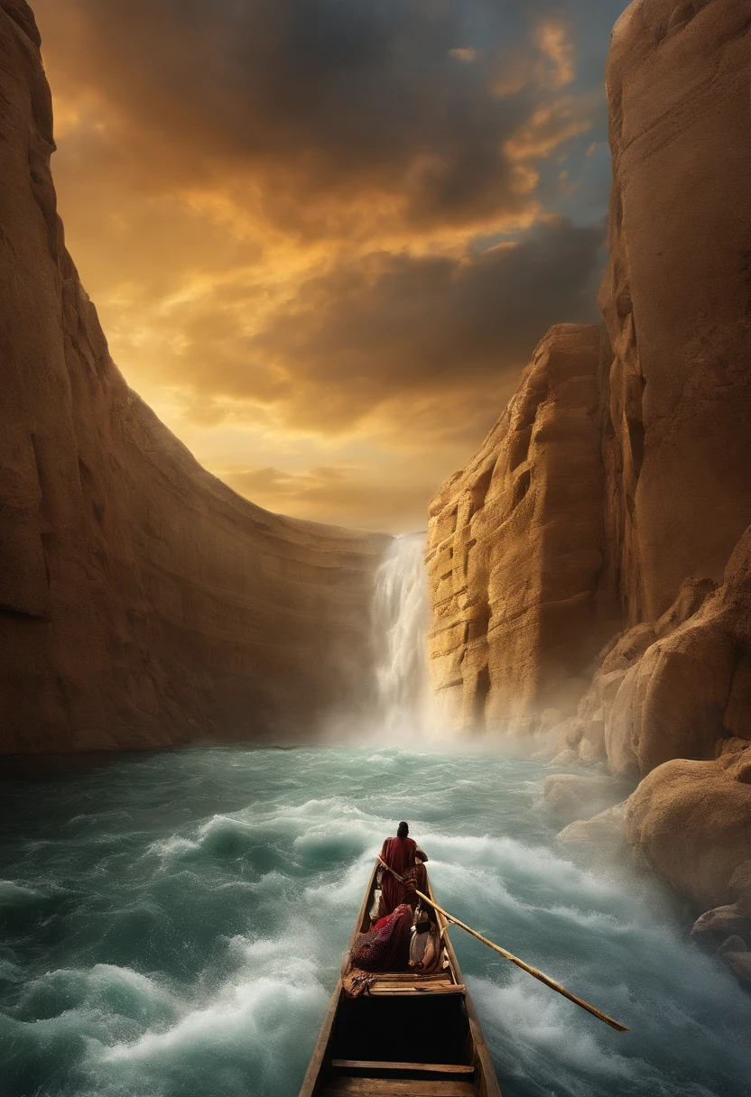 The Exodus of Moses、600,000 people々There are huge walls of water on both sides.、.、A large crowd passes between walls of water