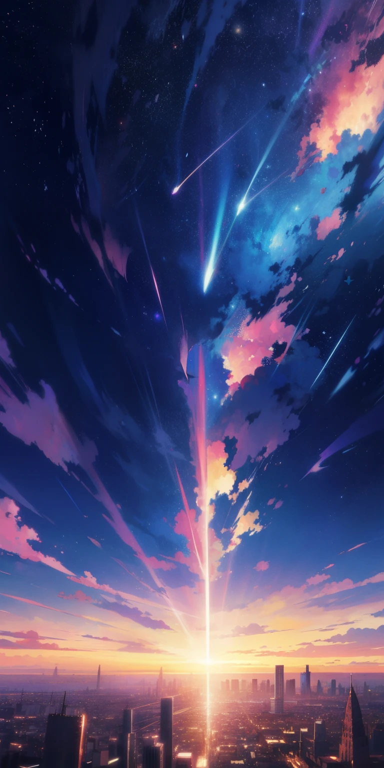 anime - style scene of a beautiful sky with a star and a planet, cosmic skies, Cityscape. by makoto shinkai, anime art wallpaper 4k, anime art wallpaper 4 k, anime art wallpaper 8 k, anime wallpaper 4k, anime wallpaper 4 k, 4k anime wallpaper, anime sky, amazing wallpaper, anime background, heaven planet in background, anime background art