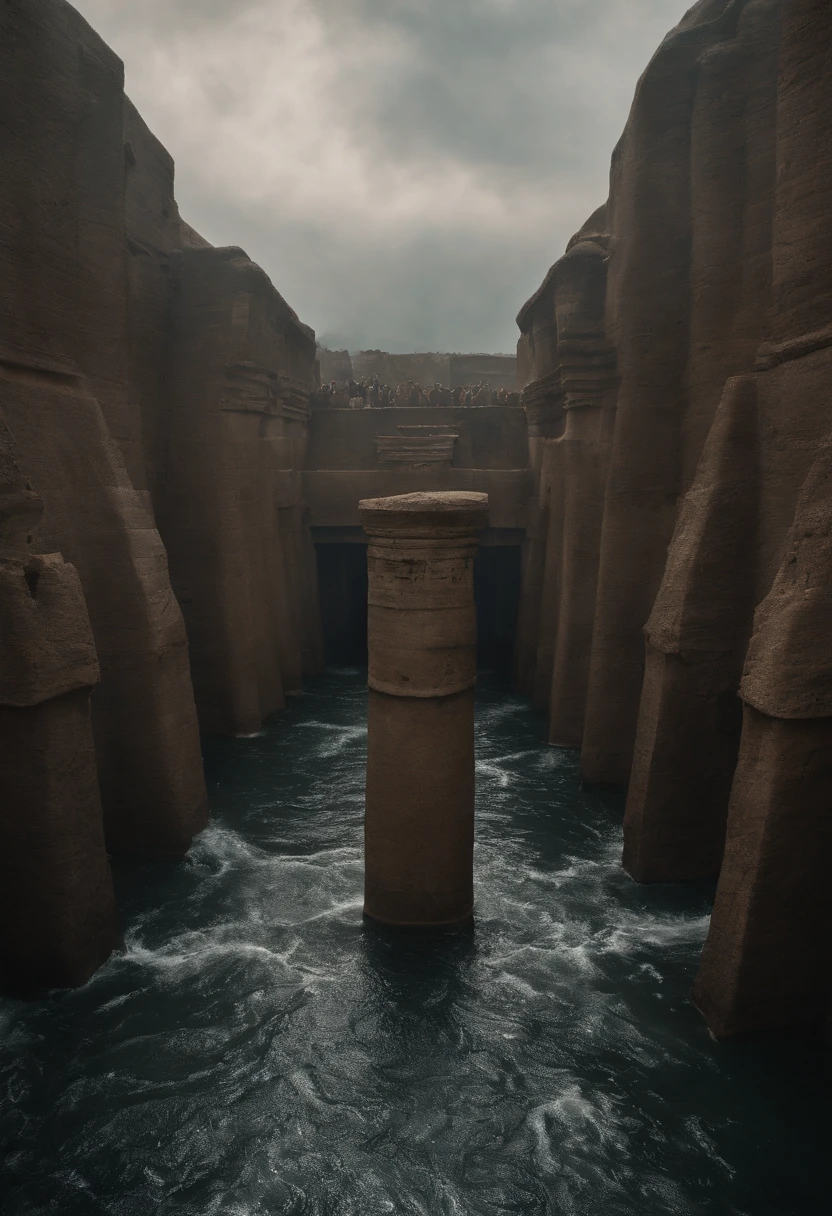 The Exodus of Moses、600,000 people々There are huge walls of water on both sides.、.、A large crowd passes between walls of water