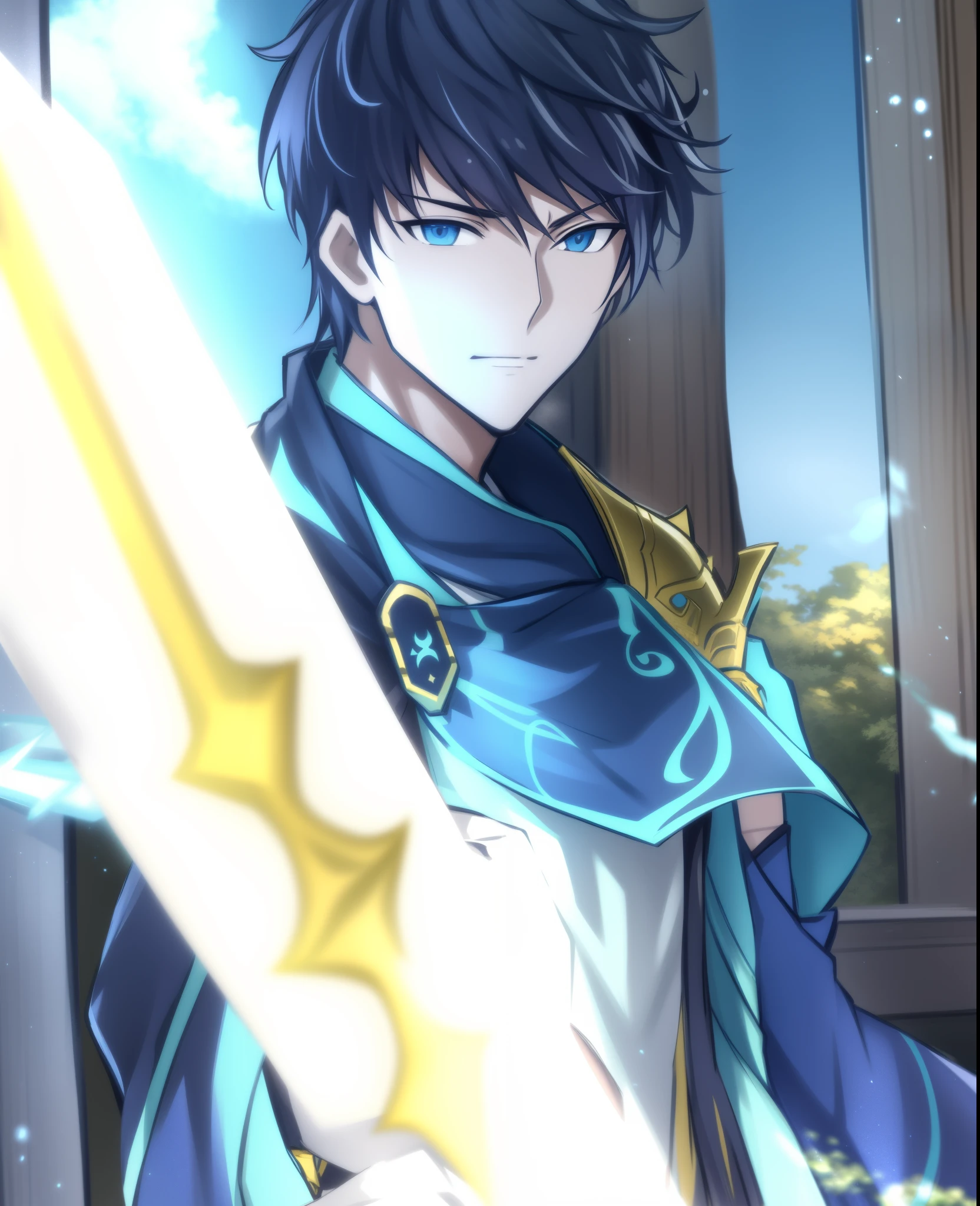 anime - style image of a man with a sword in his hand, cara bonito na arte demon slayer, Heise Jinyao, Masamune Shiro, cara de anime alto com olhos azuis, Keqing de Genshin Impact, Arte Oficial, Isekai, xianxia hero, hijikata toushirou, hero 2 d fanart artsation, Masamune