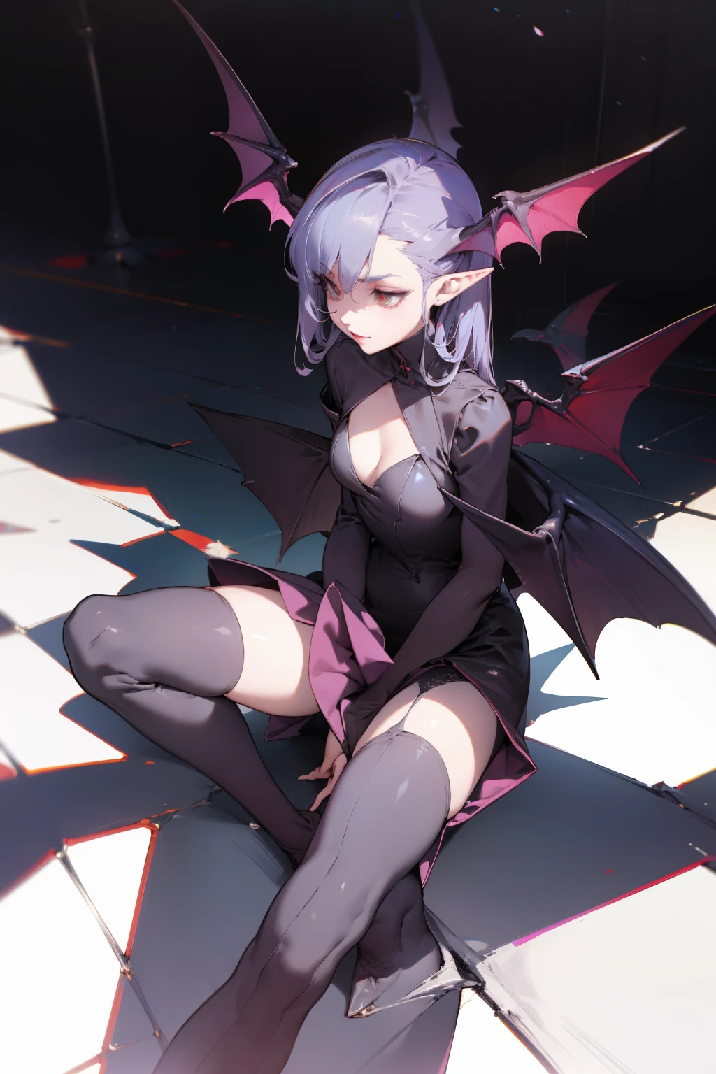 pointy ears,Over-the-knee stockings,succubi,With devil wings,