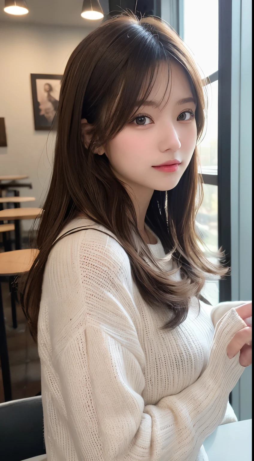High resolution, highest quality, perfect dynamic composition, beautiful and fine eyes, knit、one piece、shining hair、medium hair, natural color lip, university student、slight smile、full body esbian、1 woman、