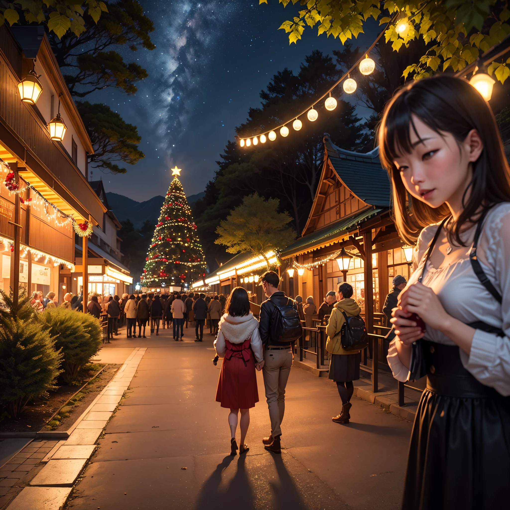 christmas lights in the park at night stock photo, a picture of a picture of christmas lights in the park at night by alex, by Tadashige Ono, shutterstock, himeji rivendell garden of eden, above view, 1930897407, digger land amusement park