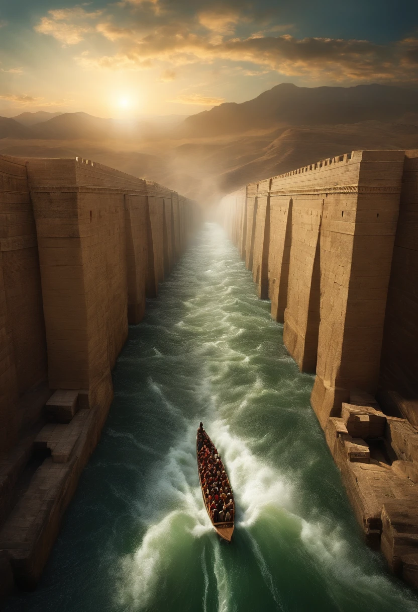 The Exodus of Moses、600,000 people々There are huge walls of water on both sides..、.、A large crowd passes between walls of water