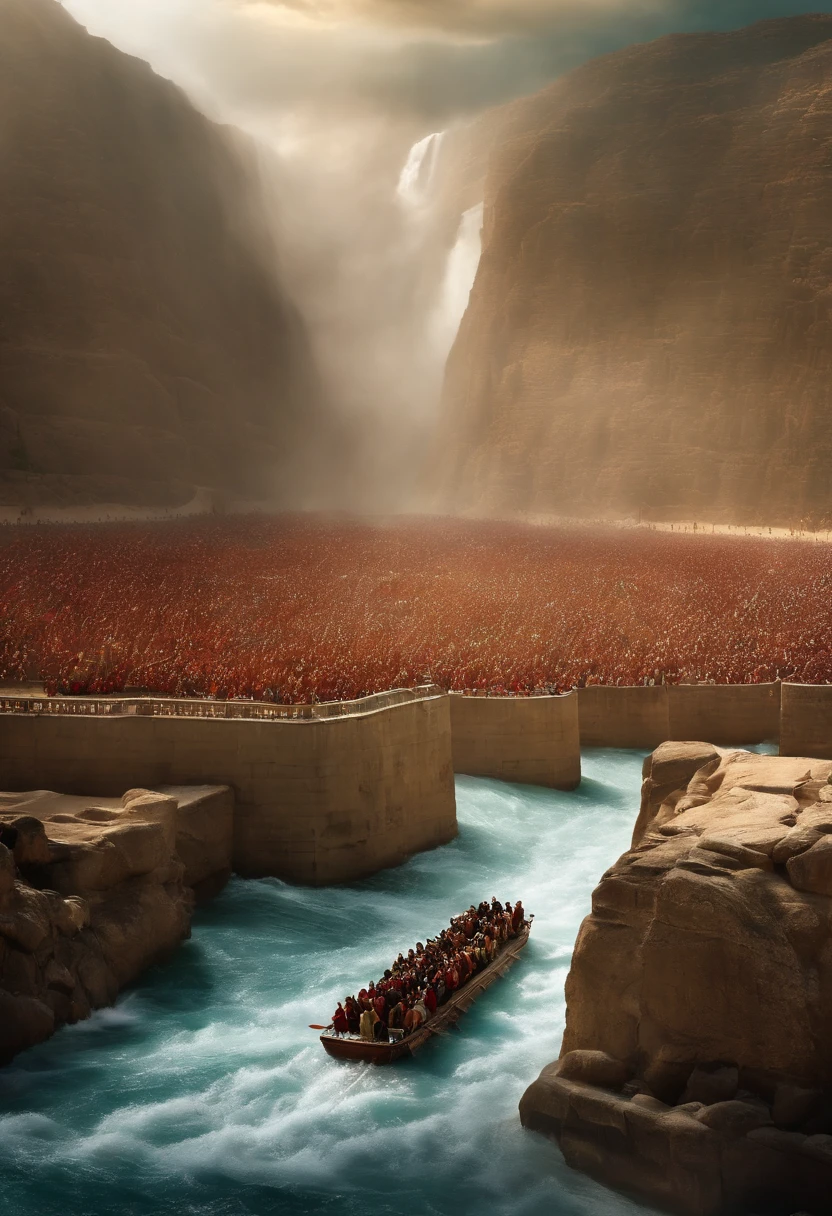 The Exodus of Moses、600,000 people々There are huge walls of water on both sides..、.、A large crowd passes between walls of water