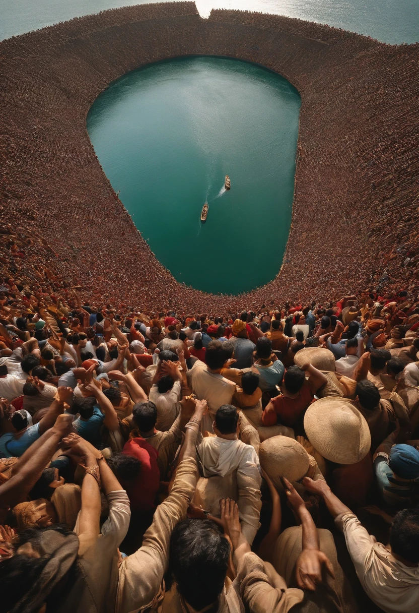 The Exodus of Moses、600,000 people々There are huge walls of water on both sides..、.、A large crowd passes between walls of water