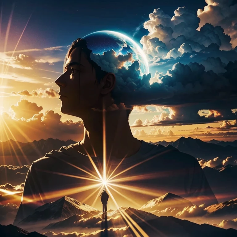 the God said "let there be light", double exposure, scenery, surreal art