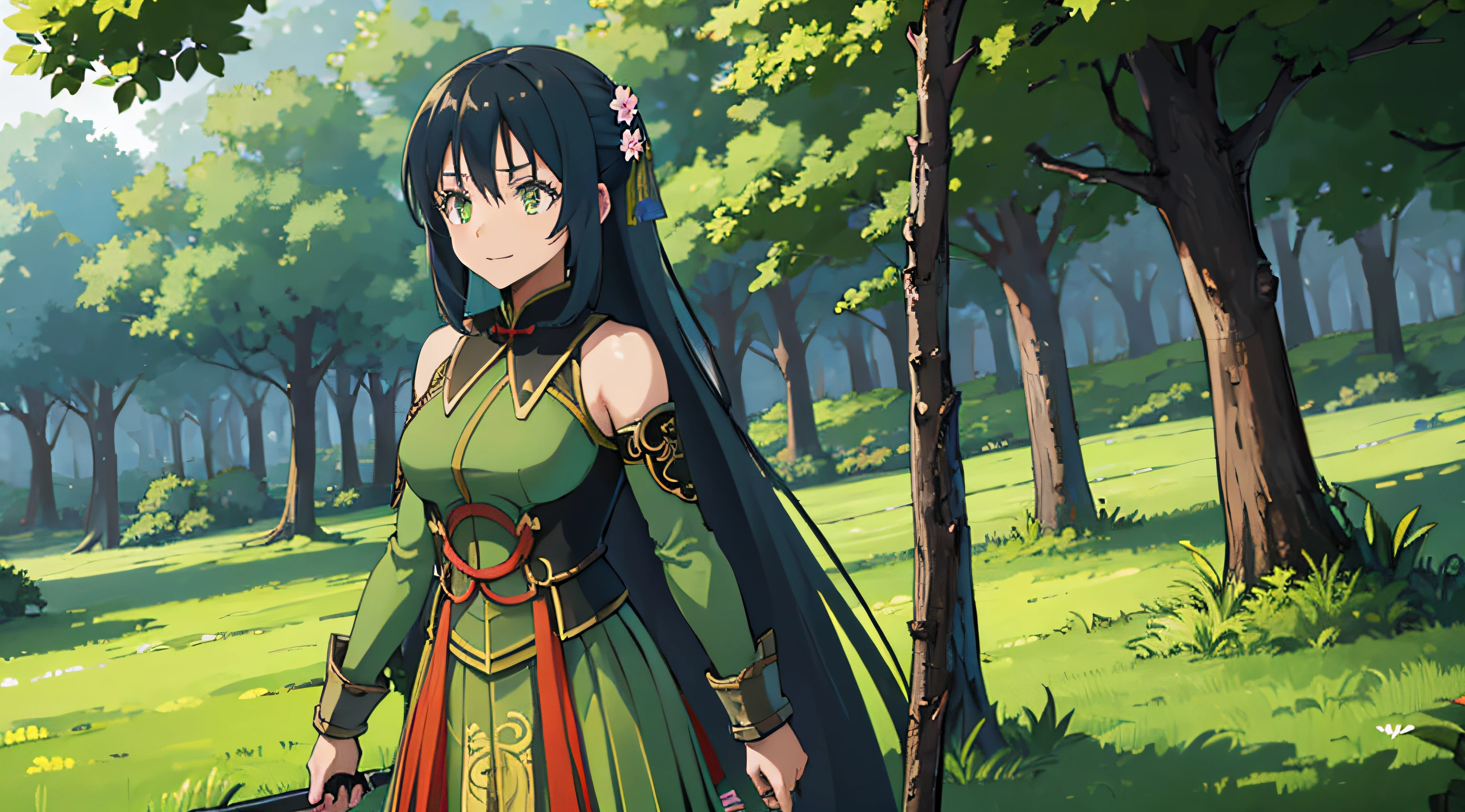 2girl, Guan Yinping, rimuru tempest , big breast, female, forest, day, standing