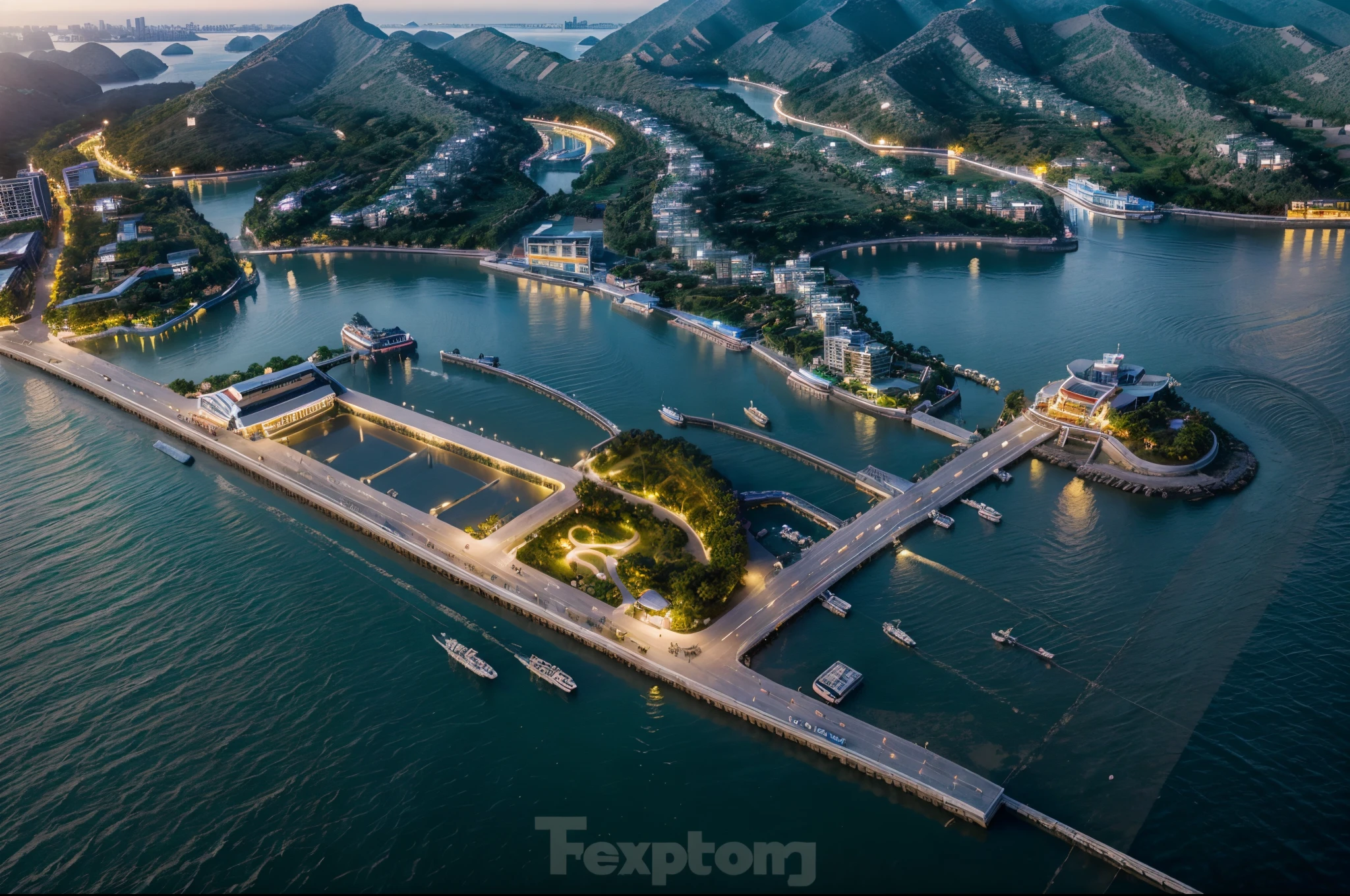 Exterior, Detailed planning of the coastal urban area, coastal ecological urban area of Ha Long, Vietnam, many trees, many amusement areas, friendly to the marine, urban, street environment, shimmering electric lights, bright light , festival, best photo quality, best resolution, 8k, Lumion