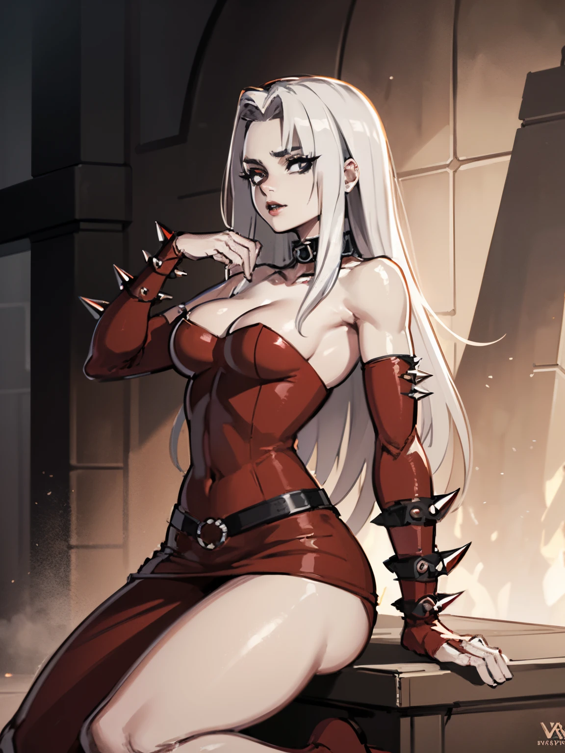 Beautiful Alluring Crimson Knight queen Sophie Turner, Bare Skin, Body Covered With Ruby Jewels, Athletic Well Toned Body, Elegant Form, Bare Skin, Inside A Dark Throne Room, Barely Clothed, cleavage, vissible breasts, back view, perky ass, metal Spikes, Beautiful Face, Ominous Gothic Theme, Fiverr Dnd Character, Octane Render, Digital Art, Extreme Detail, 4k, Ultra Hd, Polished, Beautiful, Hyperdetailed, Intricate, Elaborate, Meticulous, Photorealistic, Sharp Focus, Wlop, Character Design, Unreal Engine, 3d Rendered, Volumetric Lighting, Reflections, Glossy, Digital Illustration, Sensual Pose, Suggestive Pose, Lewd, Full Body Shot, anatomically correct 💖❤💕💋❣