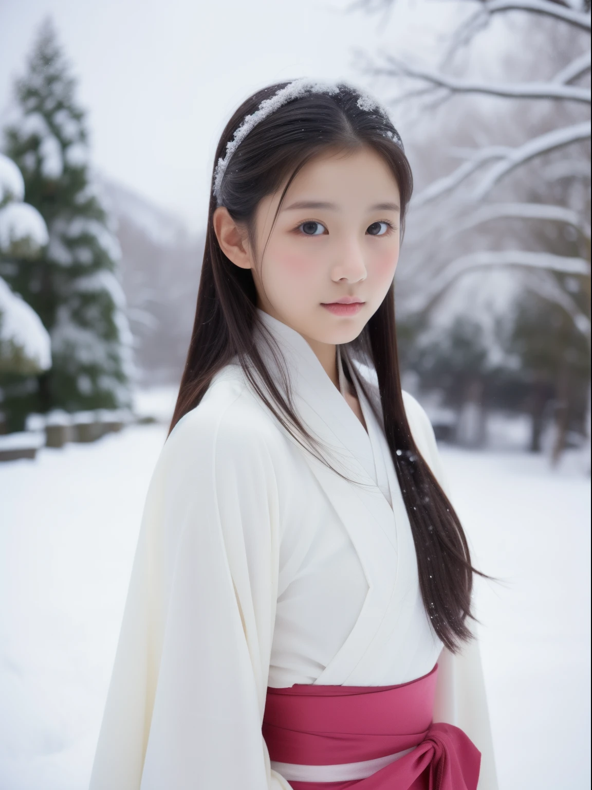 Beautuful Women、 、Half body shot、snowscape、White kimono、NSFW、nudde