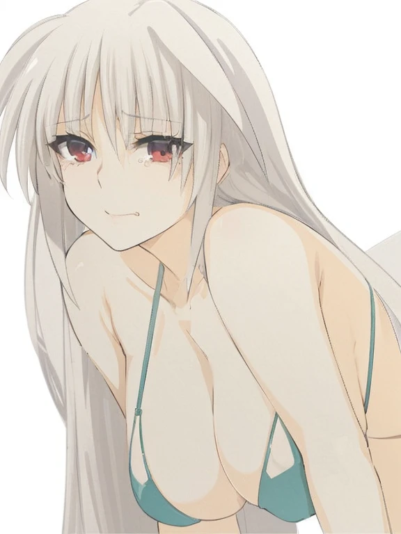masterpiece,top-quality,reinforce eins,heroine of magical girl lyrical nanoha,1girl,solo,silver hair,long hair, outside splash hair,red eyes,beauty, very huge breasts,narrow waist,bust size is 100cm,too much exposure underwear,micro black brassiere,underwear only,restrained by chains on the bed,crying,sexy,soaked,seductive anime girl, oppai, biomechanical oppai,oppai proportions,Both hands are tied behind their backs and restrained,show oppai,Beautiful Finger,Beautiful long legs,Beautiful body,Beautiful nose,Beautiful character design,Perfect eyes, Perfect face,No clothes,Chikubi