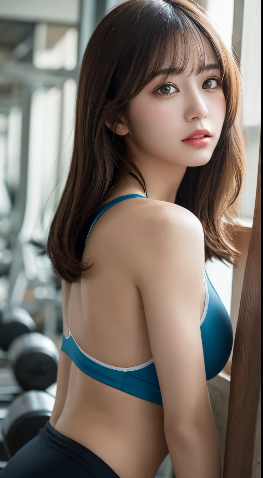 masutepiece, Best Quality, Illustration, Ultra-detailed, finely detail, hight resolution, 8K Wallpaper, Perfect dynamic composition, Beautiful detailed eyes,Colossal ????, fitness wear, Natural Color Lip,