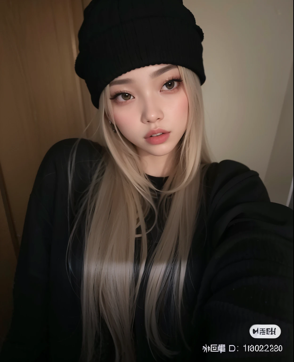 Arafed woman with long blond hair wearing a black hat, Parque Roseanne do Blackpink, jossi do blackpink, Ulzzang, com cabelos longos brancos, Lalisa Manobal, Lalisa Manoban do Blackpink, Retrato de Jossi de Blackpink, com cabelos longos, menina coreana, jennie blackpink, her hair is white, Jaeyeon Nam