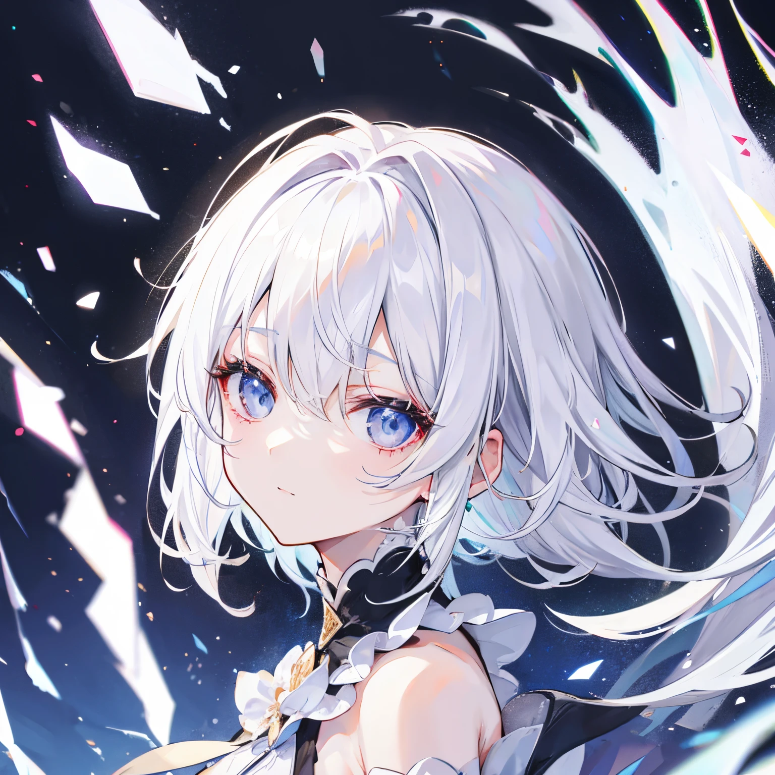 White background, 1girl, jellyfish hair, liquid hair, simple background, short hair, beautiful detailed eyes, dynamic angle, dynamic view, face focus, solo, cowboy shot, headshot, head focus