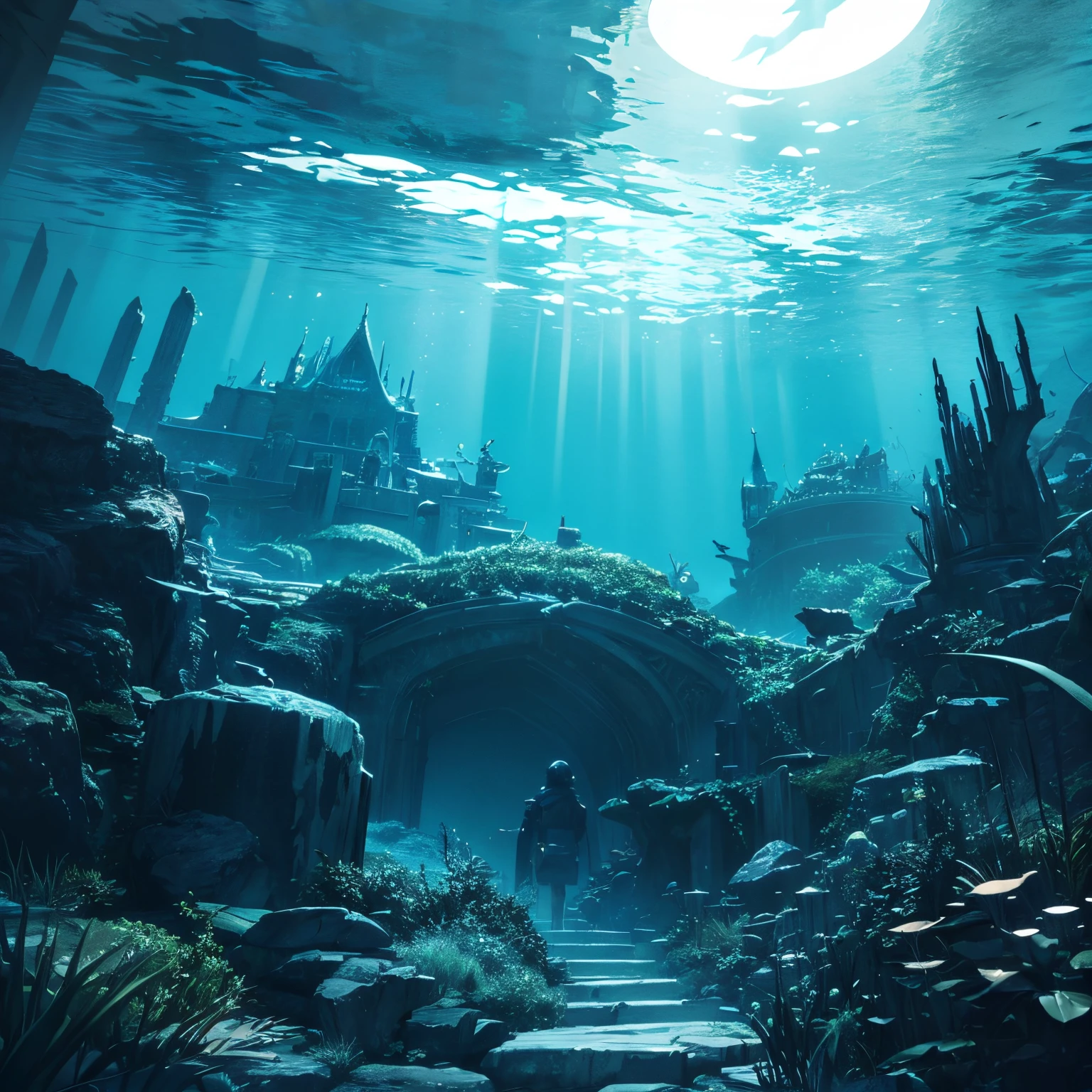 underwater landscape、dark ilumination