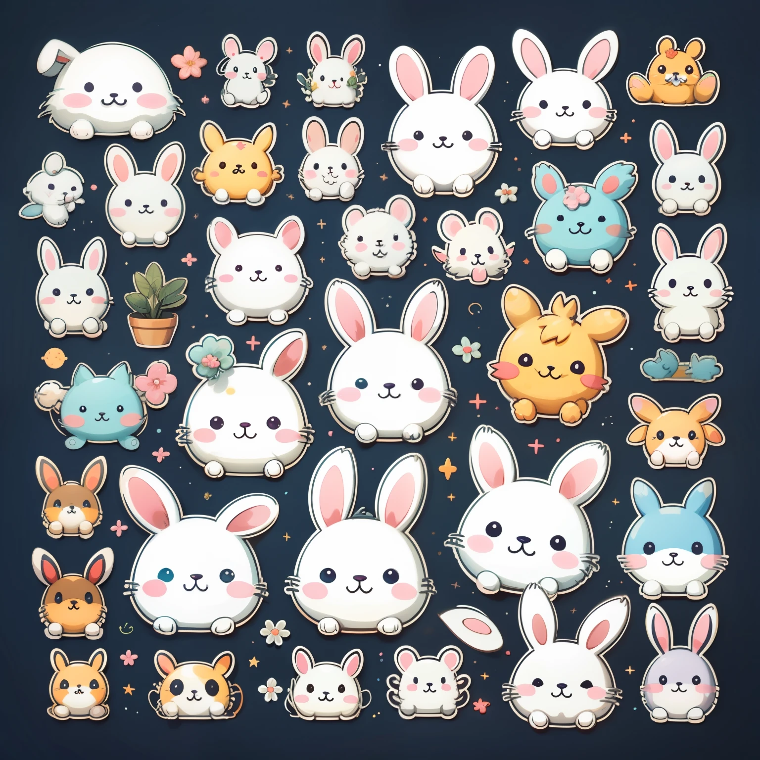 stickers, cute bunnies, simple backgrounds,