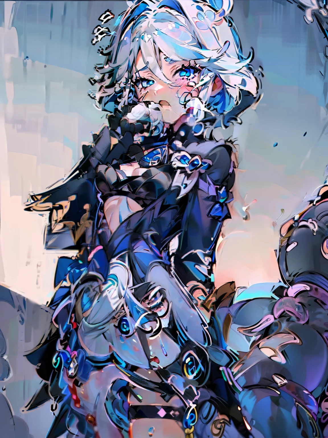 (((Panties and NNO bra))),, illuminate warmly,A girl on the beach、obscenity、Perverted、small heads、Red blush、A look of despair、,tear drop、无袖、Navel ejection、pissing、Tentacle touches crotch、Tentacles grabbing butt、1Huge octopus,
