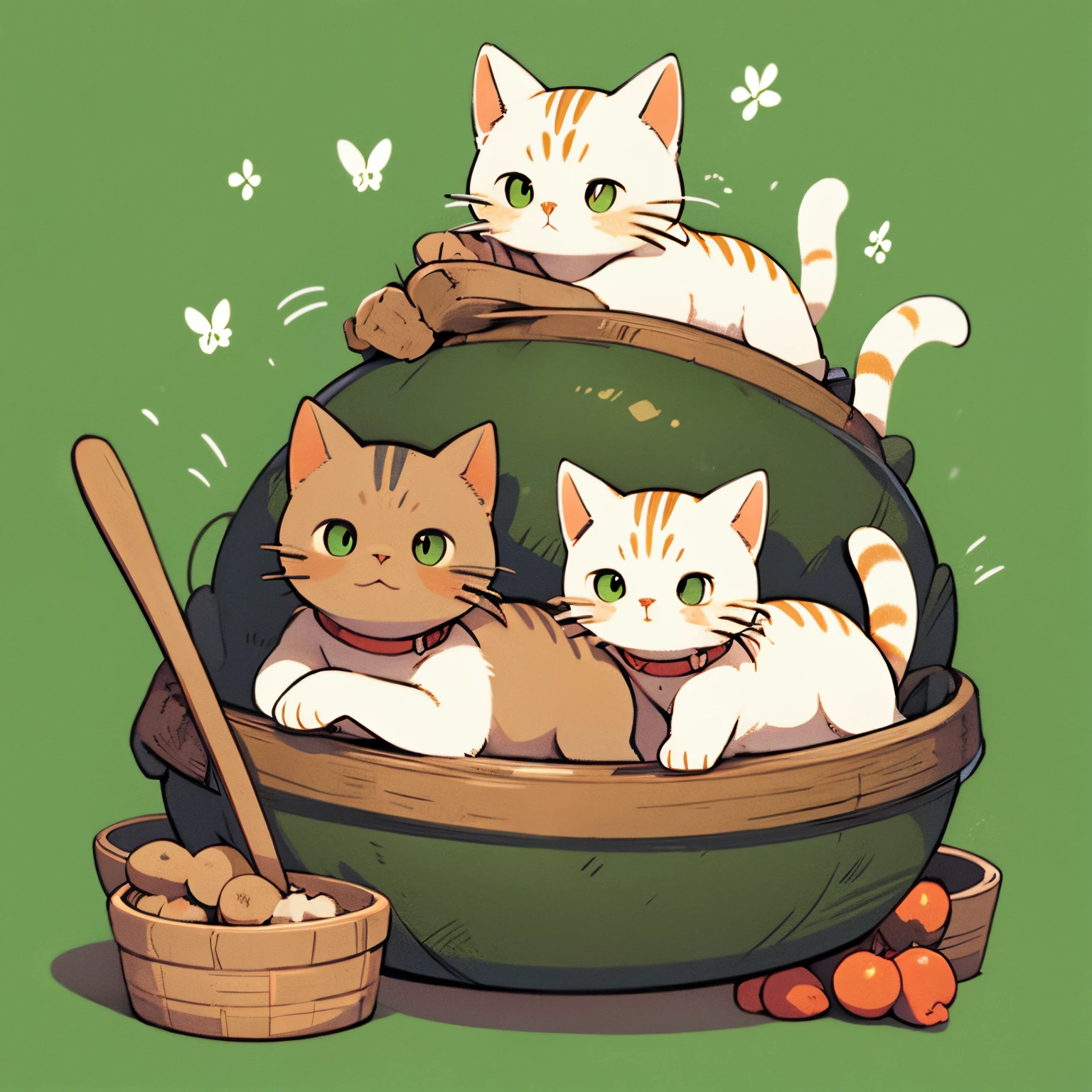Two cats are curled up in a clay pot