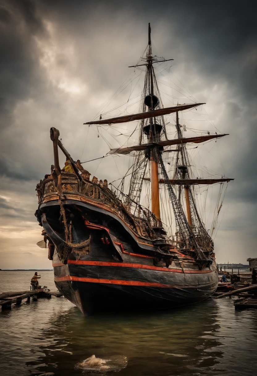 fire a cannon、Sail ships、force、karo、Best Quality、masuter piece