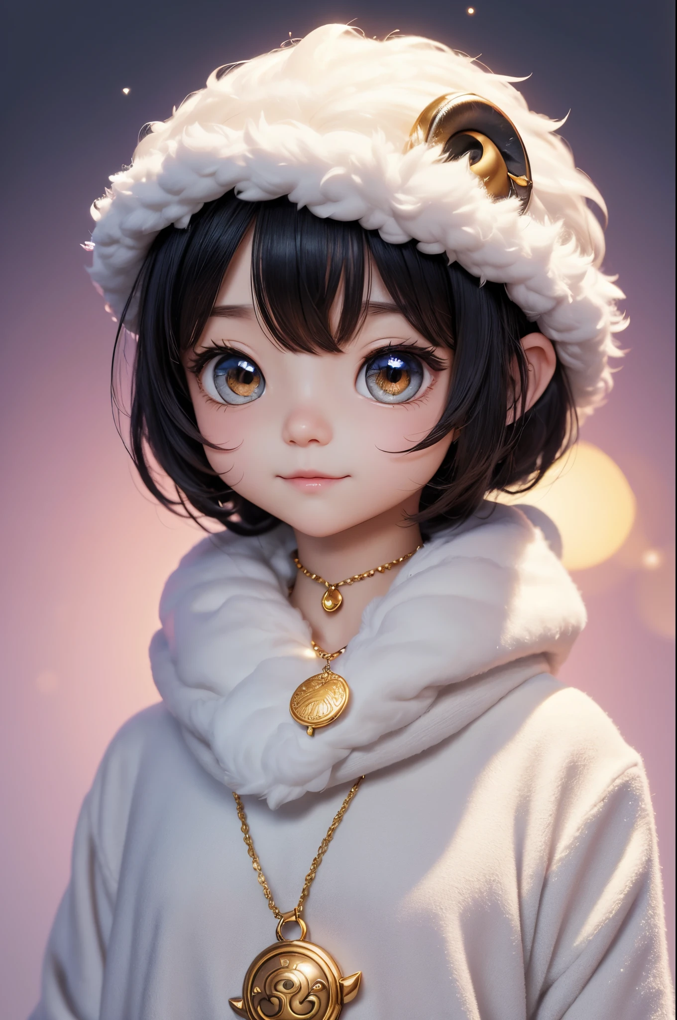 8K,Cute little surreal sheep with golden eyes wary necklace、Chibi、Adorable and fluffy、Logo Design、comic strip、cinematic lighting effect、A charming、3D Vector Art、Cute and quirky、Fantasyart、bokeh dof、handdraw、digitial painting、Soft lighting、Isometric style、4K resolution、photo realistic render、Highly detailed clean、Vector image、A photorealistic masterpiece、professional photograpy、Simple space background、Flat white background、 isometry、vivid vector